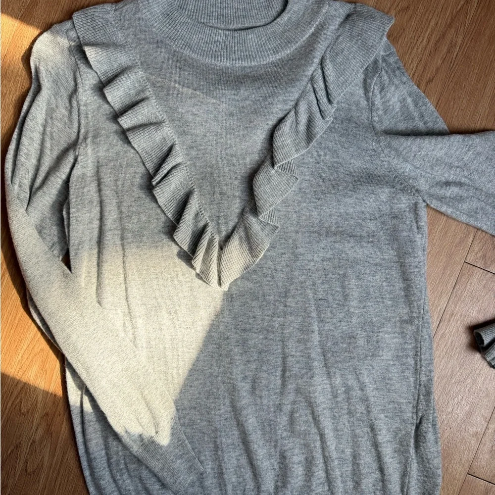 Gray Ruffle Accent Sweater - Picture 1 of 3